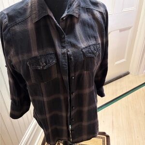 Maurices Black and Gray Plaid Button-Down Shirt